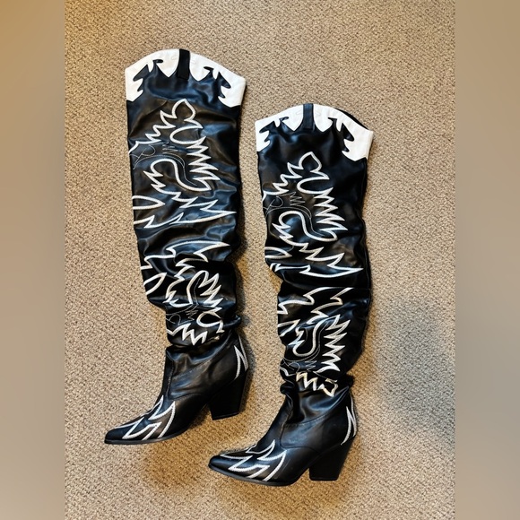 Rock Star Vegan Faux Leather Tall Thigh High Western Cowgirl Cowboy Boots - Picture 3 of 13